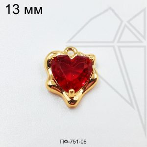 Подвеска сердце с красным фианитом 12 мм (золото)