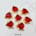 Подвеска сердце с красным фианитом 12 мм 10 шт (золото)