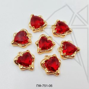Подвеска сердце с красным фианитом 12 мм 10 шт (золото)