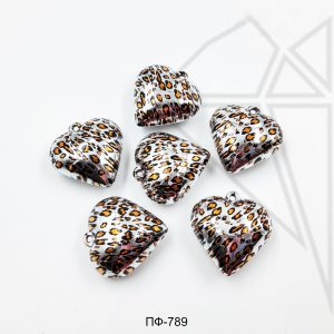 Подвеска сердце леопардовое 33 мм 5 шт (родий)