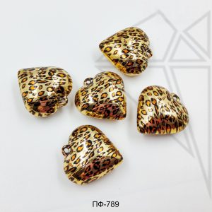 Подвеска сердце леопардовое 33 мм 5 шт (золото)