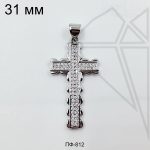 Подвеска крест с фианитами 28 мм (родий)