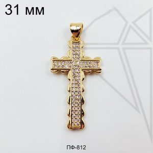 Подвеска крест с фианитами 28 мм (золото)