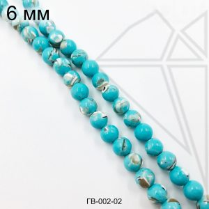 Говлит с перламутром голубой круглый глянцевый 6 мм 1/2 нити