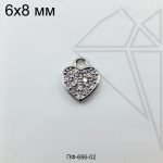 Подвеска сердце с прозрачными фианитами 8 мм (родий)