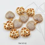 Подвеска сердце с фианитами 13,5 мм 10 шт (золото)
