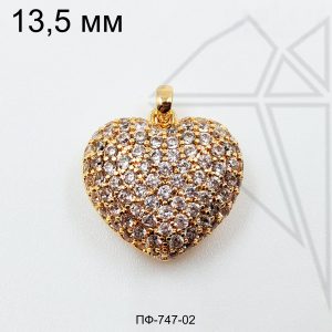Подвеска сердце с фианитами 13,5 мм (золото)