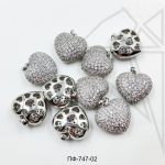 Подвеска сердце с фианитами 13,5 мм 10шт (родий)