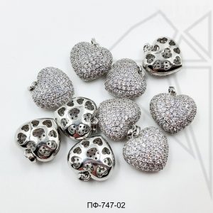 Подвеска сердце с фианитами 13,5 мм 10шт (родий)