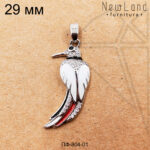 Подвеска птица с белой эмалью 31 мм (родий)