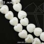 Керамическая бусина белая сердце 15×17 мм 1/2 нити