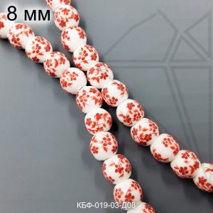 Керамическая бусина белая круглая красная гжель 8 мм 1/2 нити