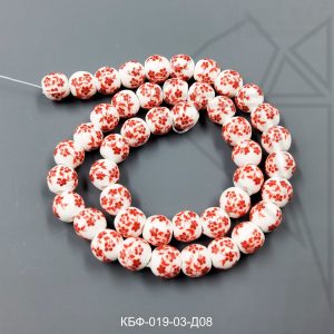 Керамическая бусина белая круглая красная гжель 6 мм 1/2 нити