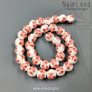 Керамическая бусина белая круглая красная гжель 6 мм 1/2 нити