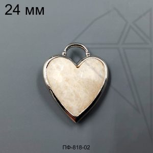 Подвеска сердце лунный камень 24 мм (родий)