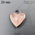 Подвеска сердце кварц розовый 24 мм (родий)