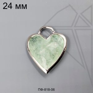 Подвеска сердце авантюрин 24 мм (родий)