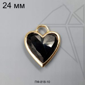 Подвеска сердце агат черный 24 мм (золото)