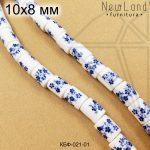 Керамическая бусина белая цилиндр гжель синяя 10х8 мм 1/2 нити