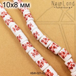 Керамическая бусина белая цилиндр гжель красная 10х8 мм 1/2 нити