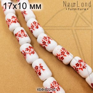Керамическая бусина белая бочка гжель красная 17х10 мм 1/2 нити