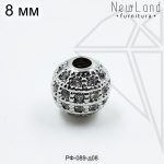 Разделительные бусины с фианитами 8 мм (родий)