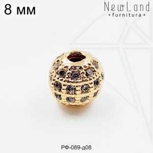 Разделительные бусины с фианитами 8 мм (золото)