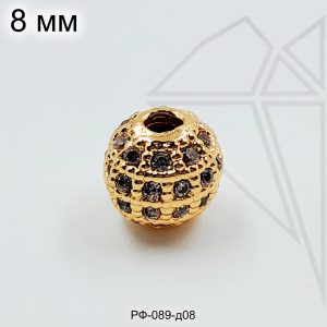 Разделительные бусины с фианитами 8 мм (золото)