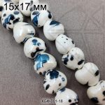 Керамическая бусина темно-синяя пятнистая сердце 15×17 мм 1/2 нити
