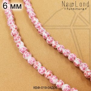 Керамическая бусина белая круглая розовая гжель 6 мм 1/2 нити