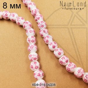 Керамическая бусина белая круглая розовая гжель 8 мм 1/2 нити