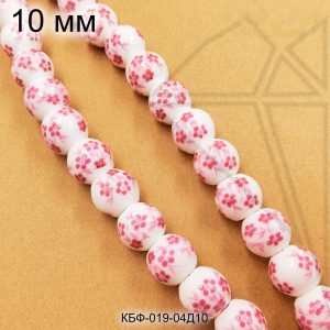 Керамическая бусина белая круглая розовая гжель 10 мм 1/2 нити