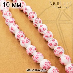 Керамическая бусина белая круглая розовая гжель 10 мм 1/2 нити