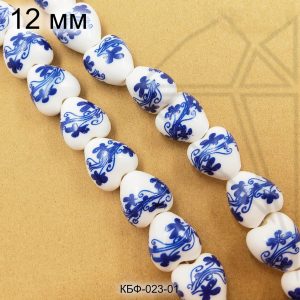 Керамическая бусина белая сердечко гжель синяя 11х12 мм 1/2 нити