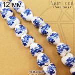 Керамическая бусина белая сердечко гжель синяя 11х12 мм 1/2 нити