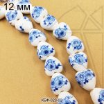Керамическая бусина белая сердечко гжель голубая 11х12 мм 1/2 нити