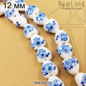 Керамическая бусина белая сердечко гжель голубая 11х12 мм 1/2 нити