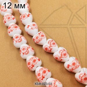 Керамическая бусина белая сердечко гжель красная 11х12 мм 1/2 нити