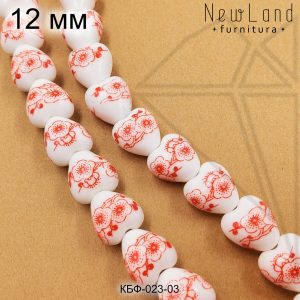 Керамическая бусина белая сердечко гжель красная 11х12 мм 1/2 нити