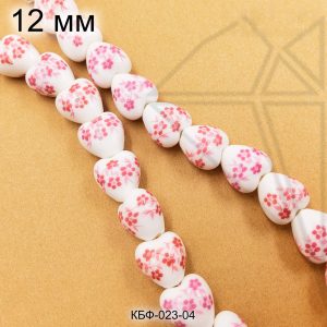 Керамическая бусина белая сердечко гжель розовая 11х12 мм 1/2 нити