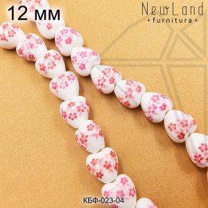 Керамическая бусина белая сердечко гжель розовая 11х12 мм 1/2 нити