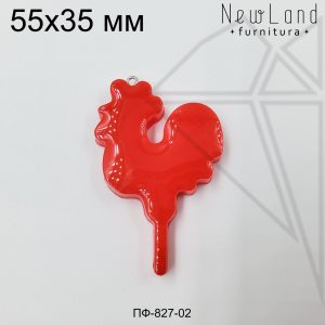 Подвеска петушок гжель красная 55х35 мм (родий)