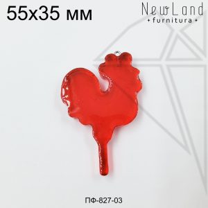 Подвеска петушок гжель красная прозрачная 55х35 мм (родий)