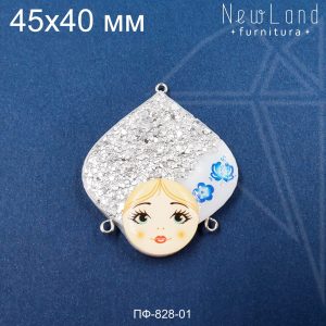 Подвеска девица гжель белая 45х40 мм (родий)