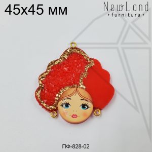 Подвеска девица гжель красная 45х40 мм (золото)