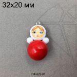 Подвеска матрешка красная 32х20 мм (родий)