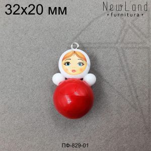 Подвеска матрешка гжель красная 32х20 мм (родий)