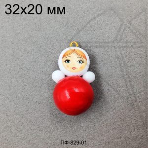 Подвеска матрешка красная 32х20 мм (золото)