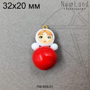 Подвеска матрешка гжель красная 32х20 мм (золото)