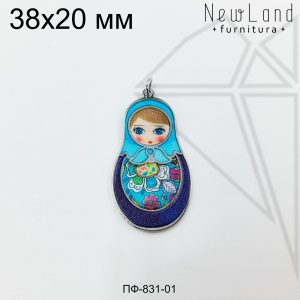 Подвеска матрешка синяя 38 мм (родий)